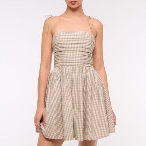 Abercrombie & Fitch Strapless Beige Checkered Dress